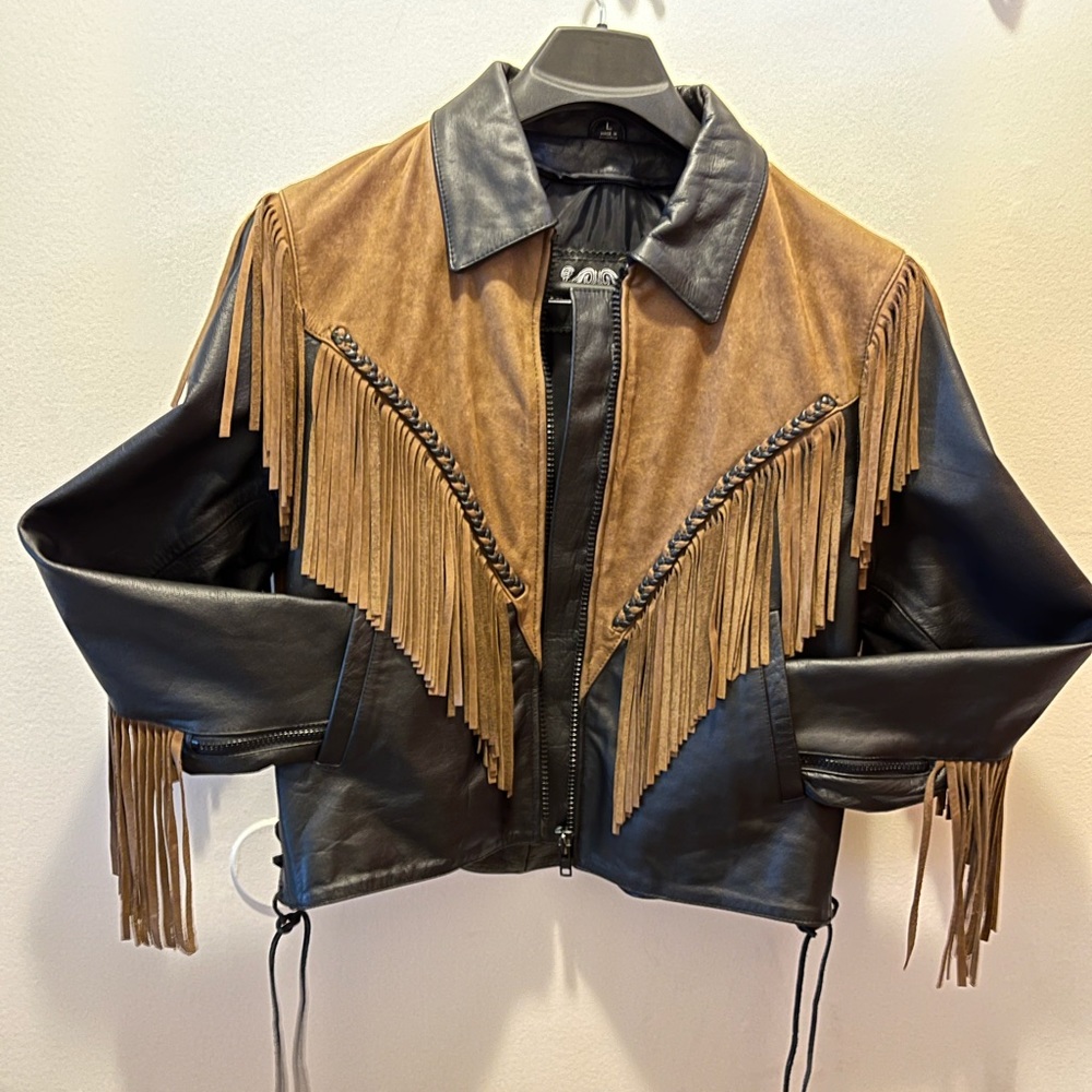 Vintage leather fringe coat women’s large